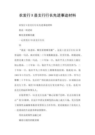 农发行X县支行行长先进事迹材料