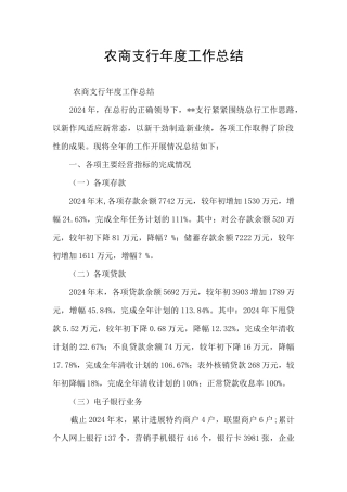 农商支行年度工作总结