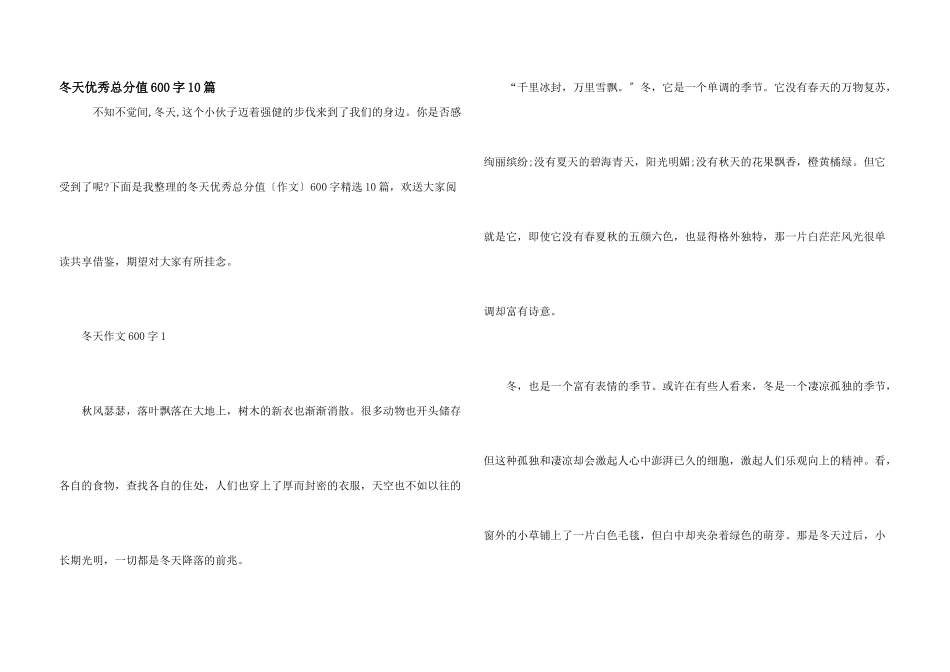 冬天优秀满分600字10篇_第1页