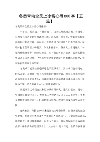 冬奥带动全民上冰雪心得800字