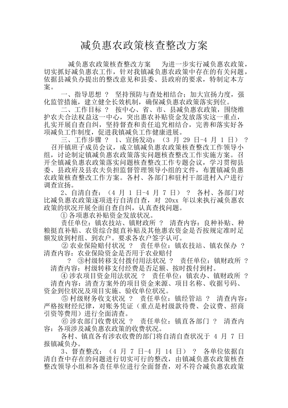 减负惠农政策核查整改方案_第1页