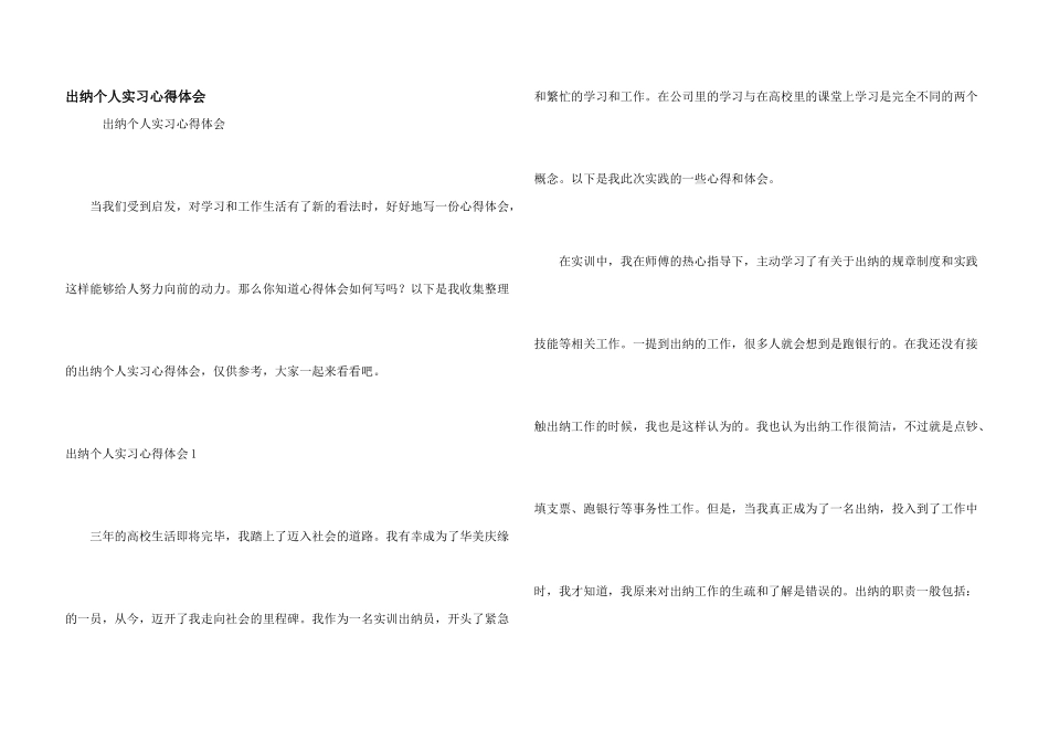 出纳个人实习心得体会_第1页