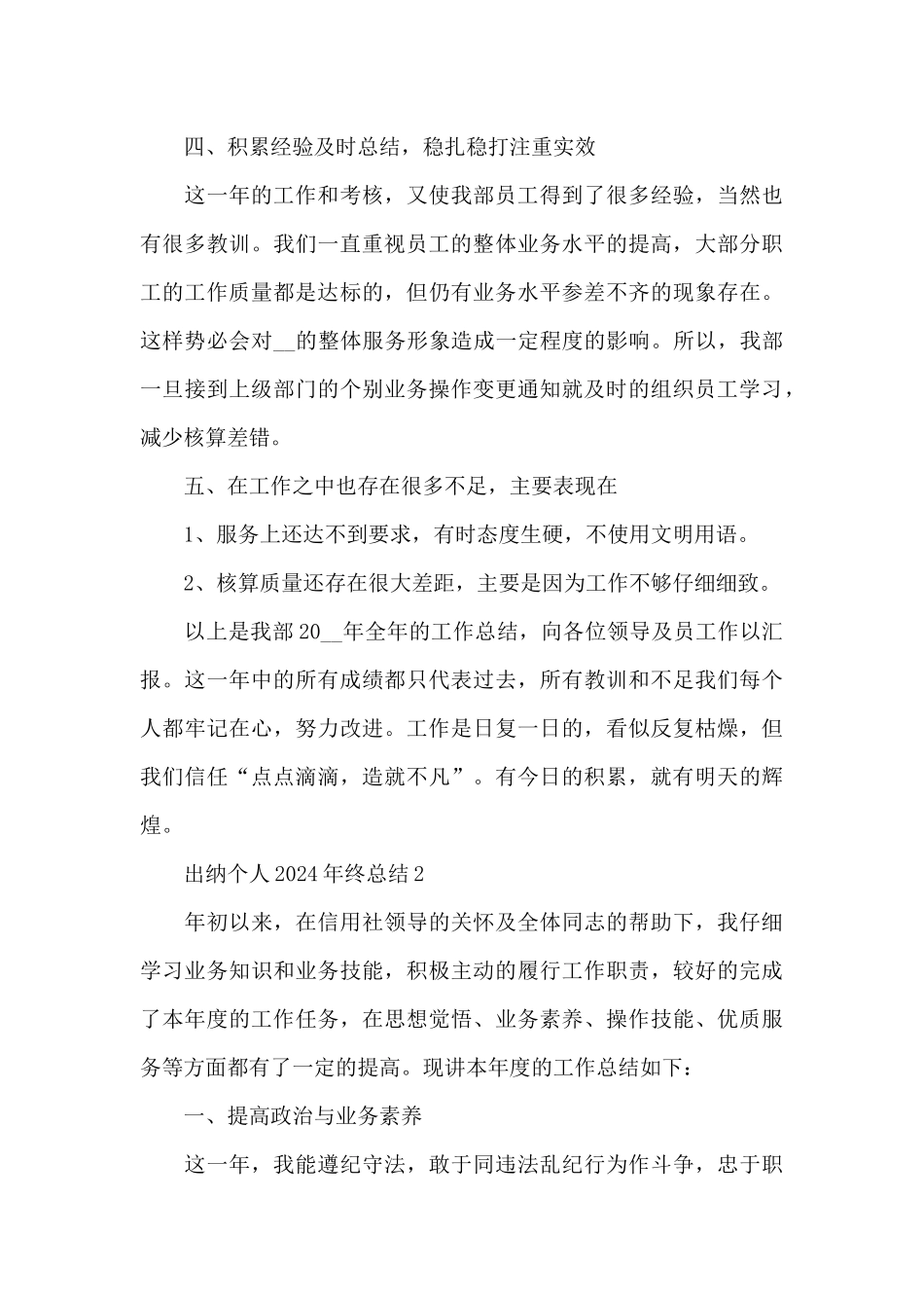 出纳个人2024年终总结五篇_第3页