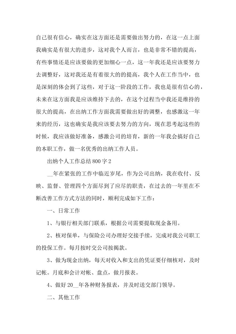 出纳个人工作总结800字5篇_第2页