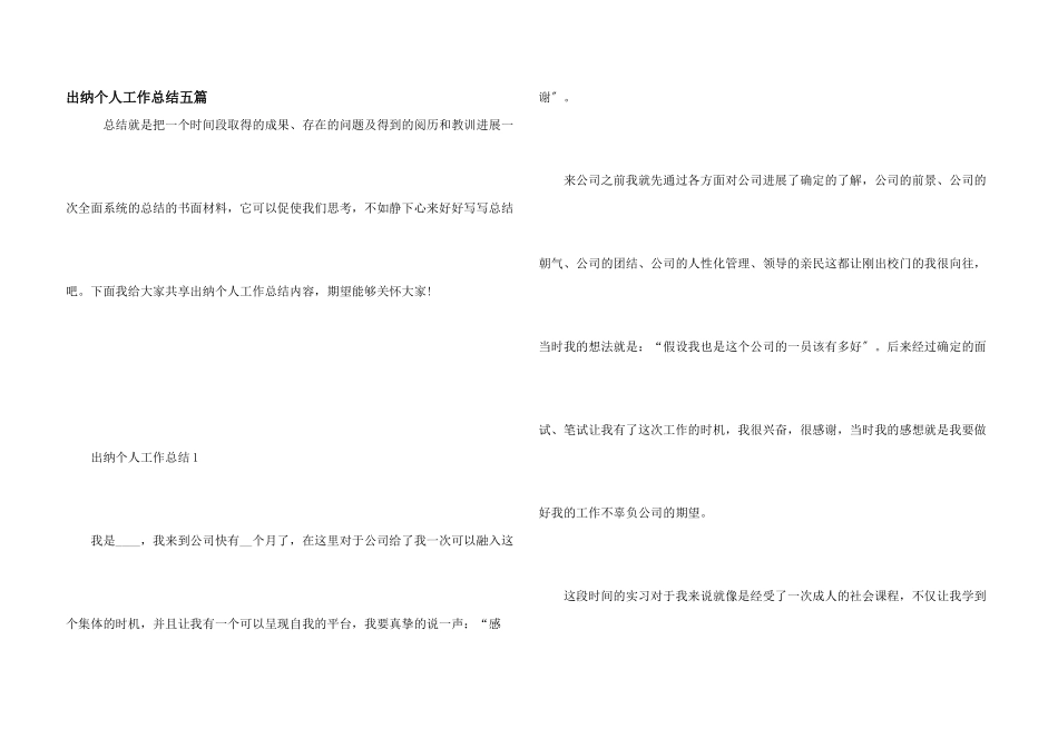出纳个人工作总结五篇_第1页
