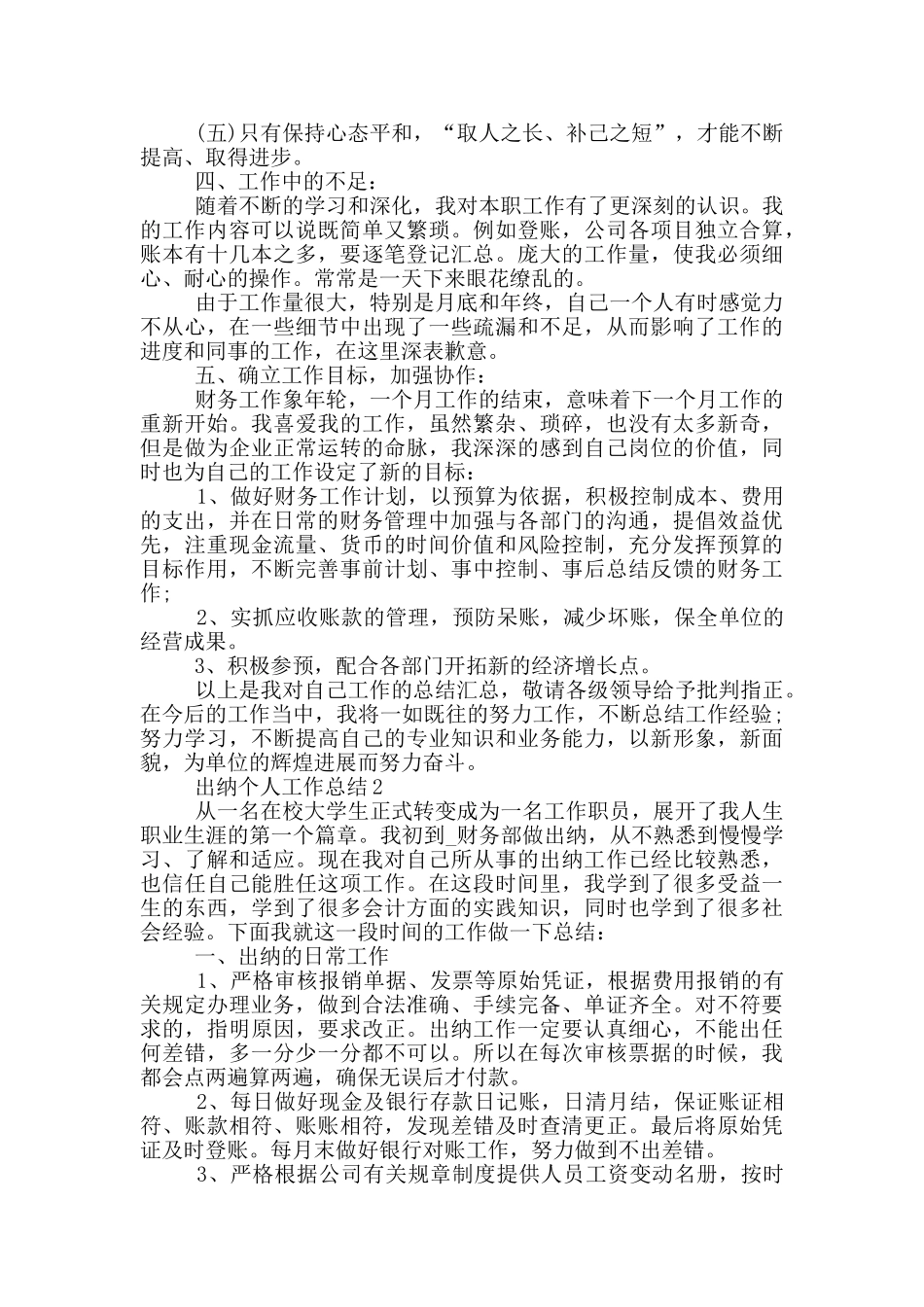 出纳个人工作总结优秀范文_第2页