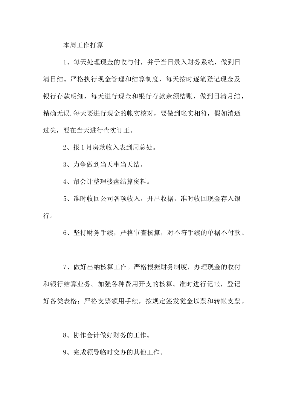 出纳下周工作计划_第2页