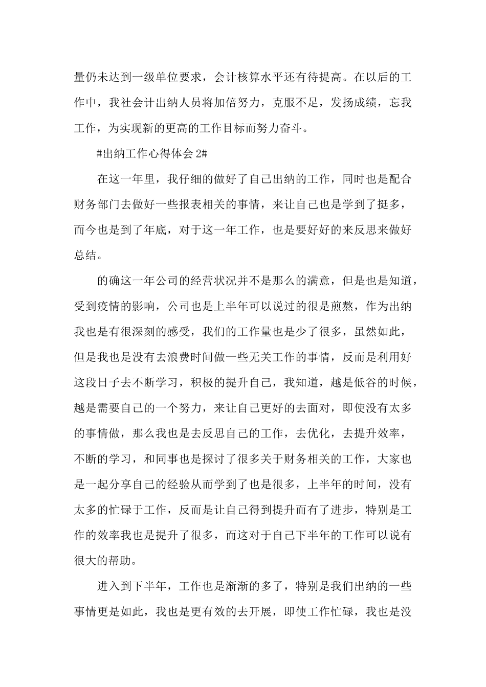 出纳个人工作心得体会2024范文_第3页