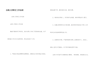 出纳人员转正工作总结