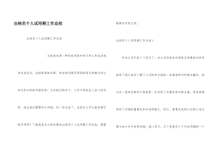 出纳员个人试用期工作总结