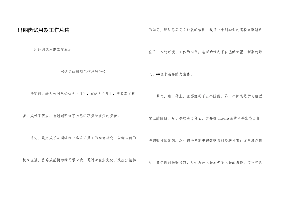 出纳岗试用期工作总结_第1页