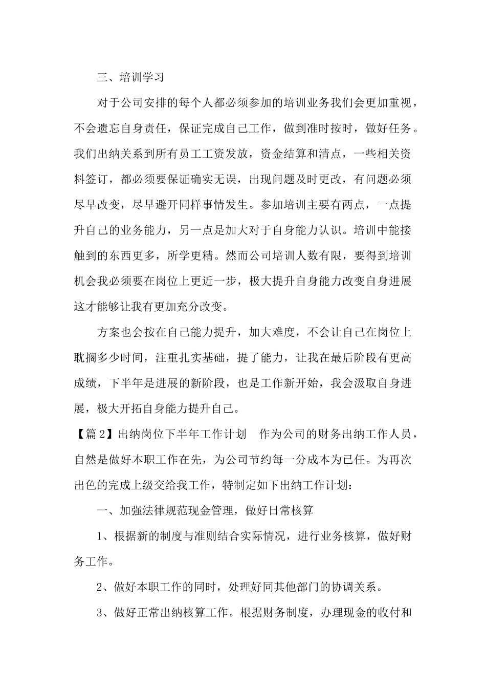 出纳岗位下半年工作计划_第2页