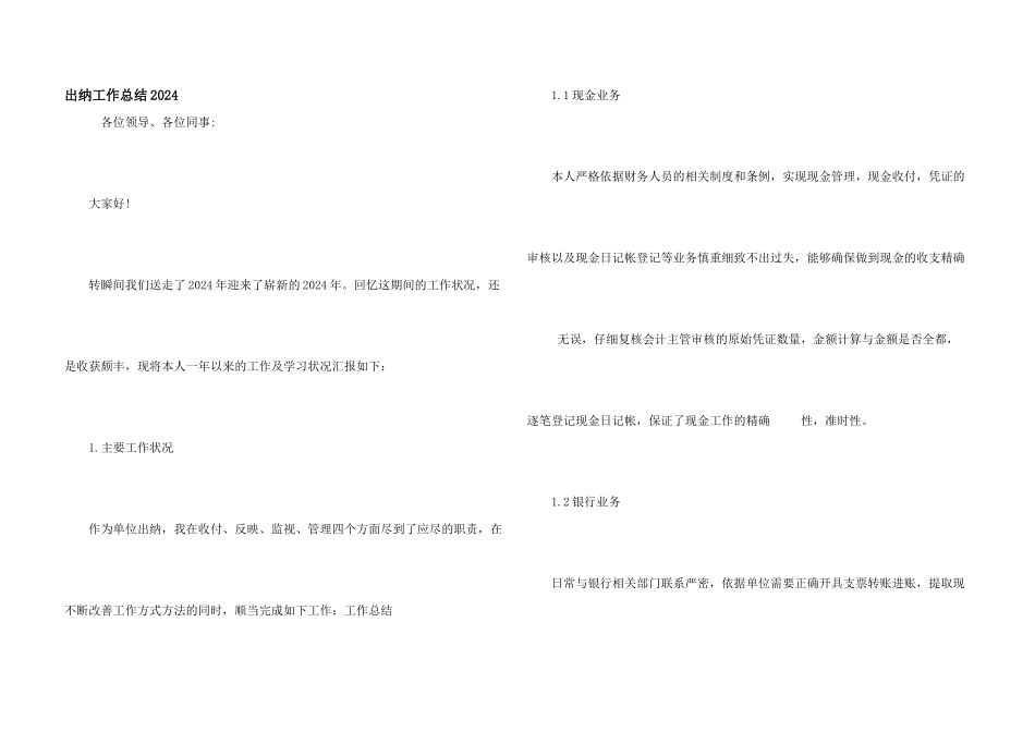 出纳工作总结2024_第1页