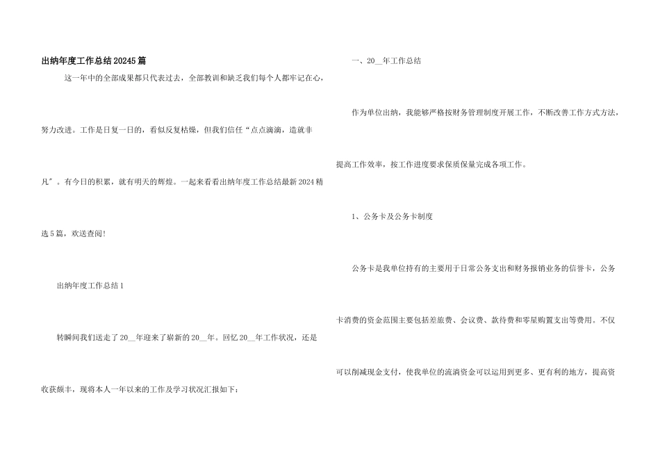 出纳年度工作总结20245篇_第1页