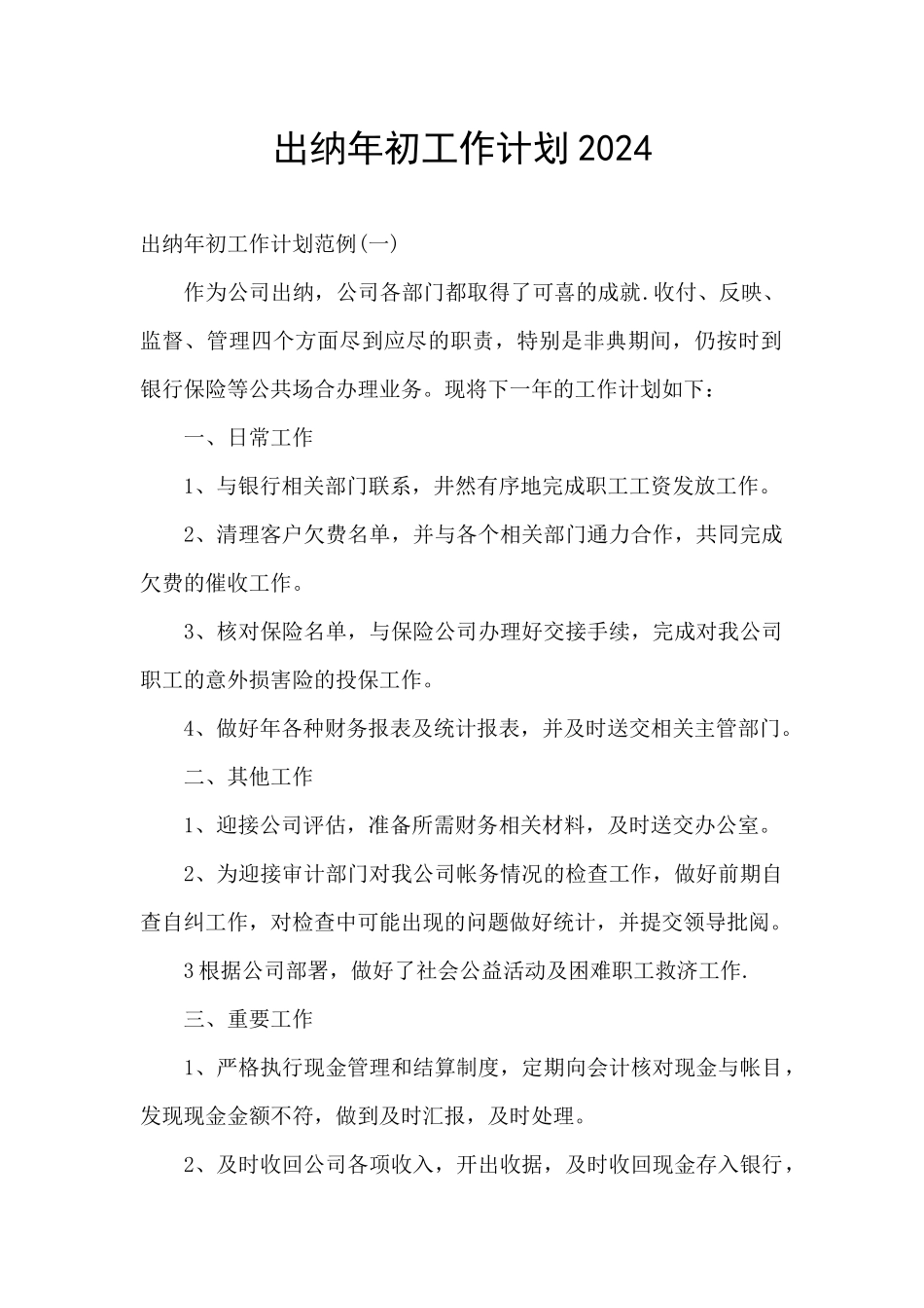 出纳年初工作计划2024_第1页