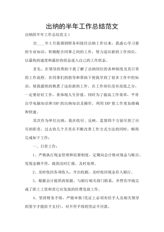 出纳的半年工作总结范文