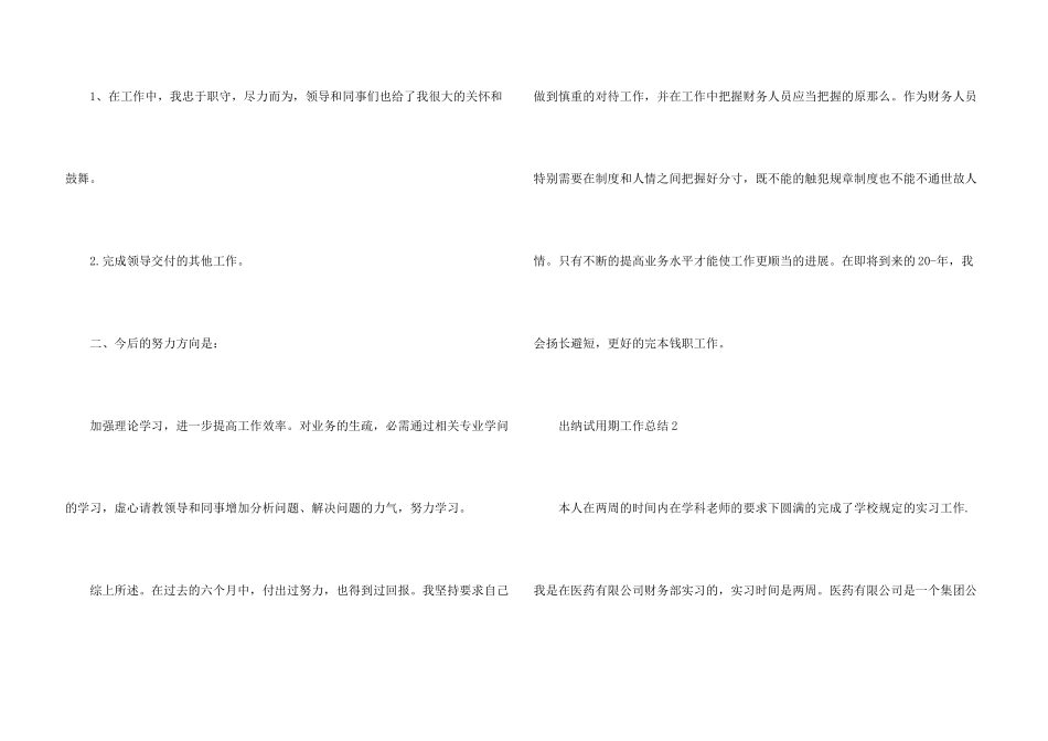 出纳试用期工作总结10篇_第3页