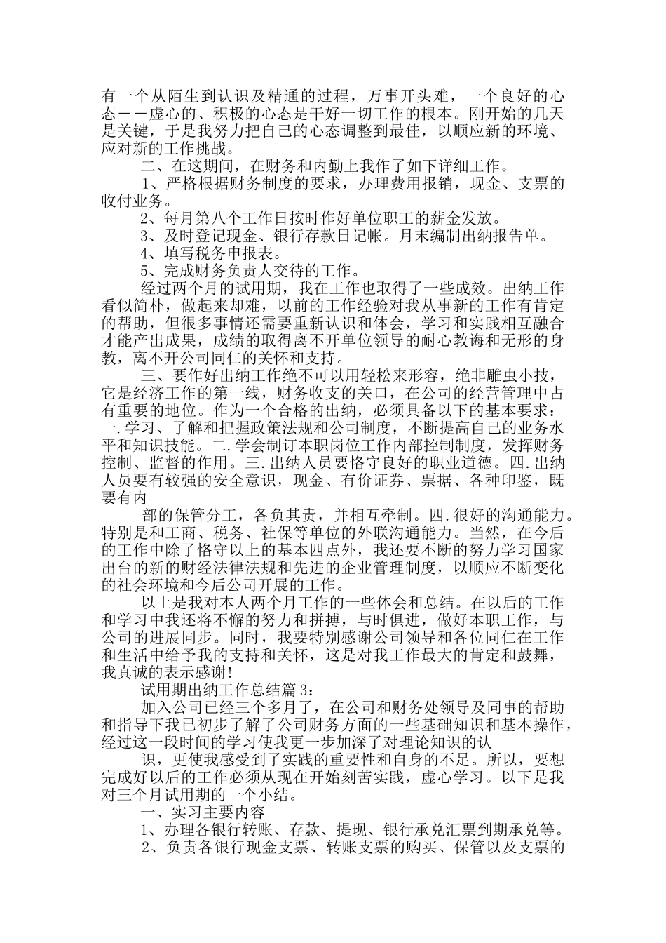 出纳试用期工作总结_第2页