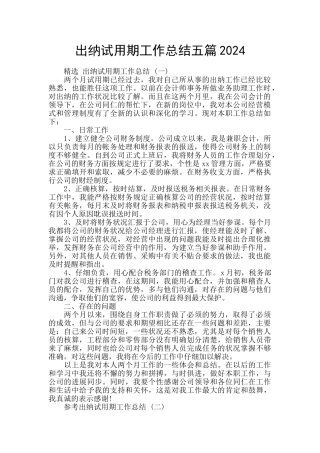 出纳试用期工作总结五篇2024