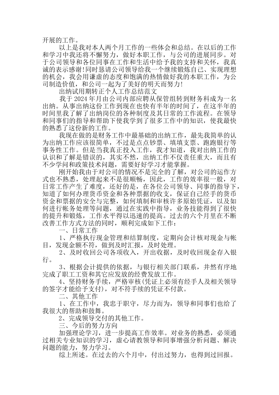出纳试用期转正个人工作总结范文_第3页