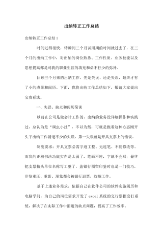 出纳转正工作总结