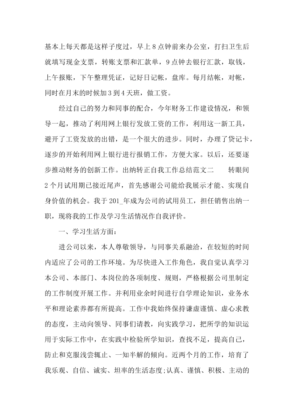 出纳转正自我工作总结_第2页