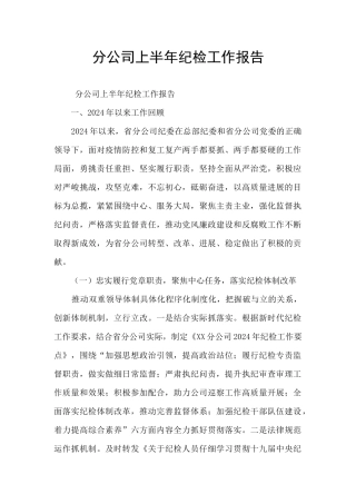 分公司上半年纪检工作报告