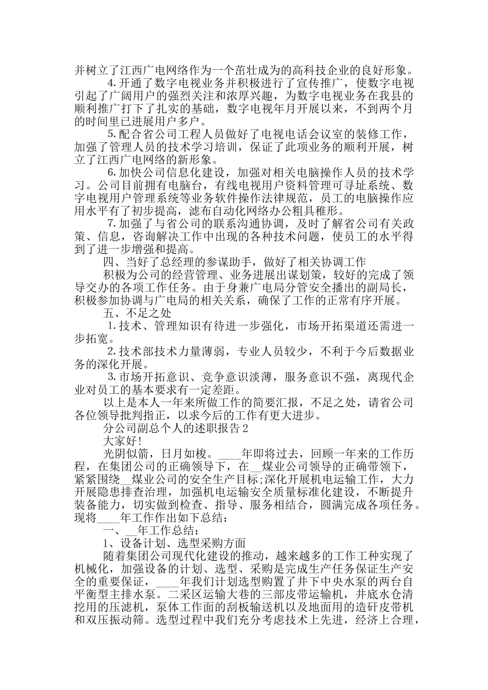 分公司副总个人述职报告范文5篇_第2页