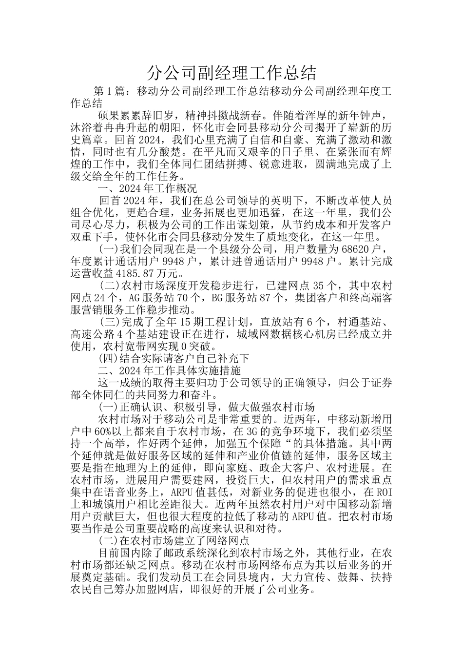 分公司副经理工作总结_第1页