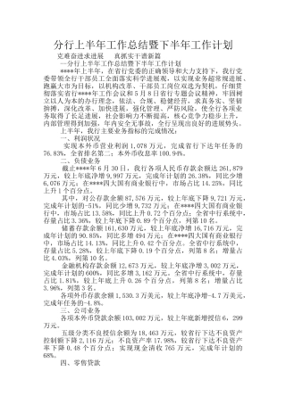 分行上半年工作总结暨下半年工作计划