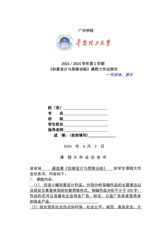 创意设计与思维训练课程大作业报告格式
