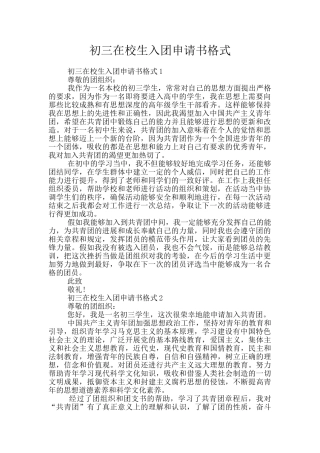 初三在校生入团申请书格式