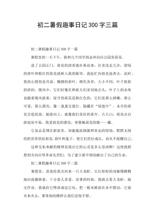 初二暑假趣事日记300字三篇