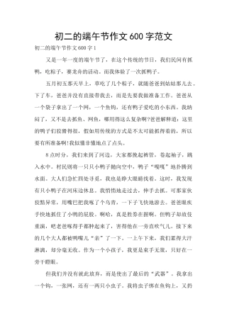 初二的端午节作文600字范文