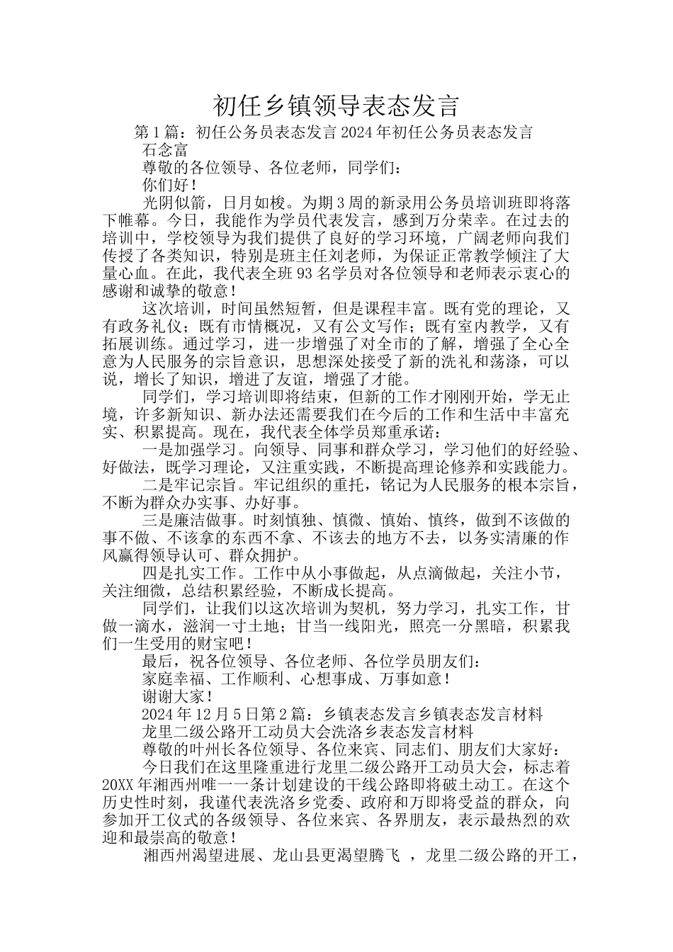 初任乡镇领导表态发言_第1页