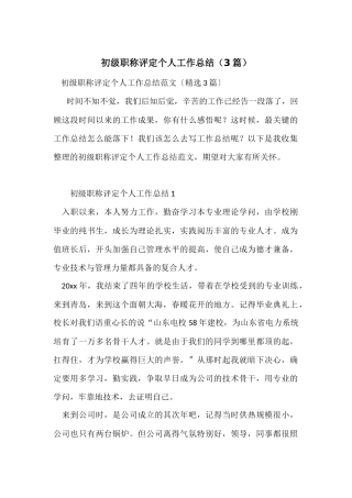 初级职称评定个人工作总结