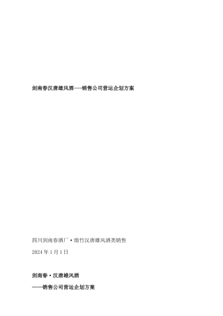 剑南春酒业销售公司营运企划方案