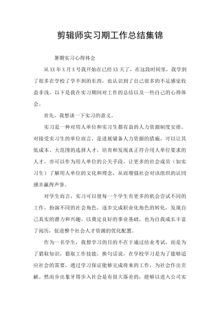 剪辑师实习期工作总结集锦