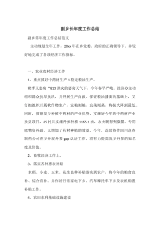 副乡长年度工作总结