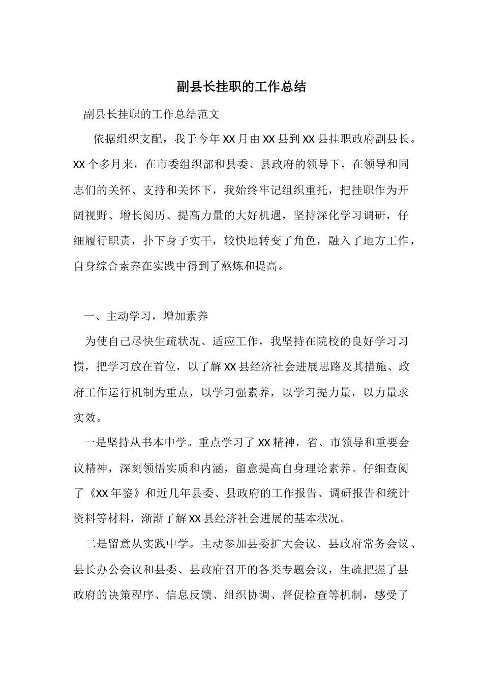 副县长挂职的工作总结_第1页