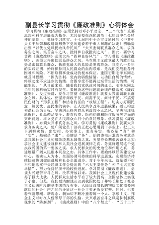 副县长学习贯彻《廉政准则》心得体会
