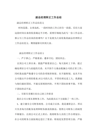 副总经理转正工作总结