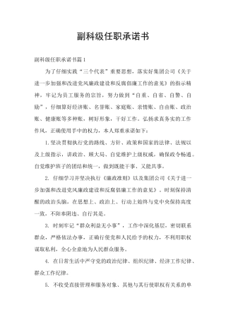 副科级任职承诺书