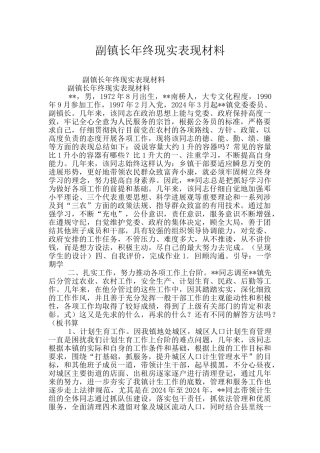 副镇长年终现实表现材料