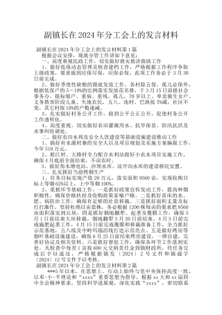 副镇长在2024年分工会上的发言材料