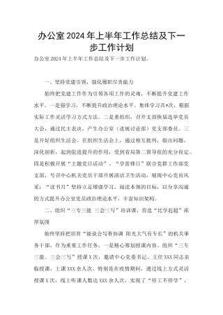 办公室2024年上半年工作总结及下一步工作计划
