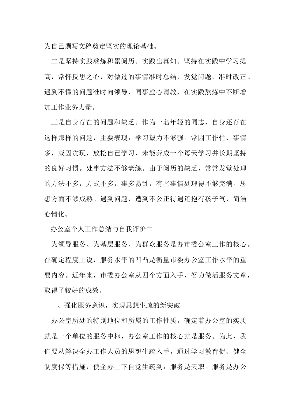 办公室个人工作总结与自我评价_第2页