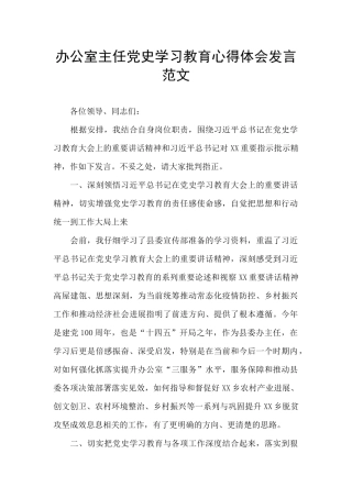 办公室主任党史学习教育心得体会发言范文