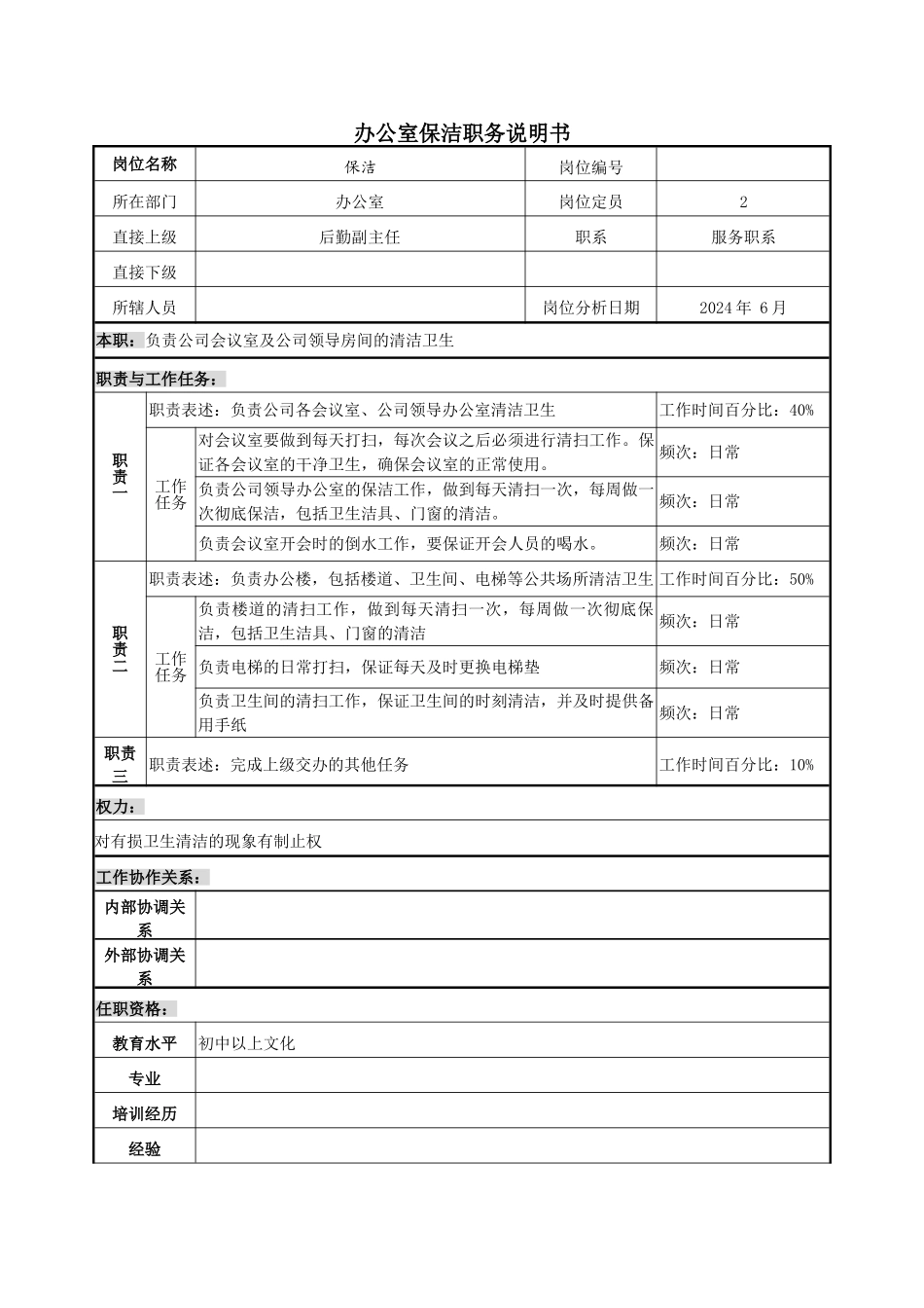办公室保洁职务说明书_第2页