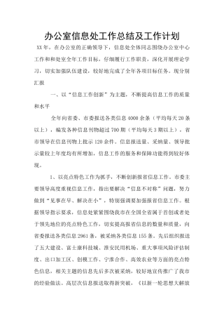 办公室信息处工作总结及工作计划